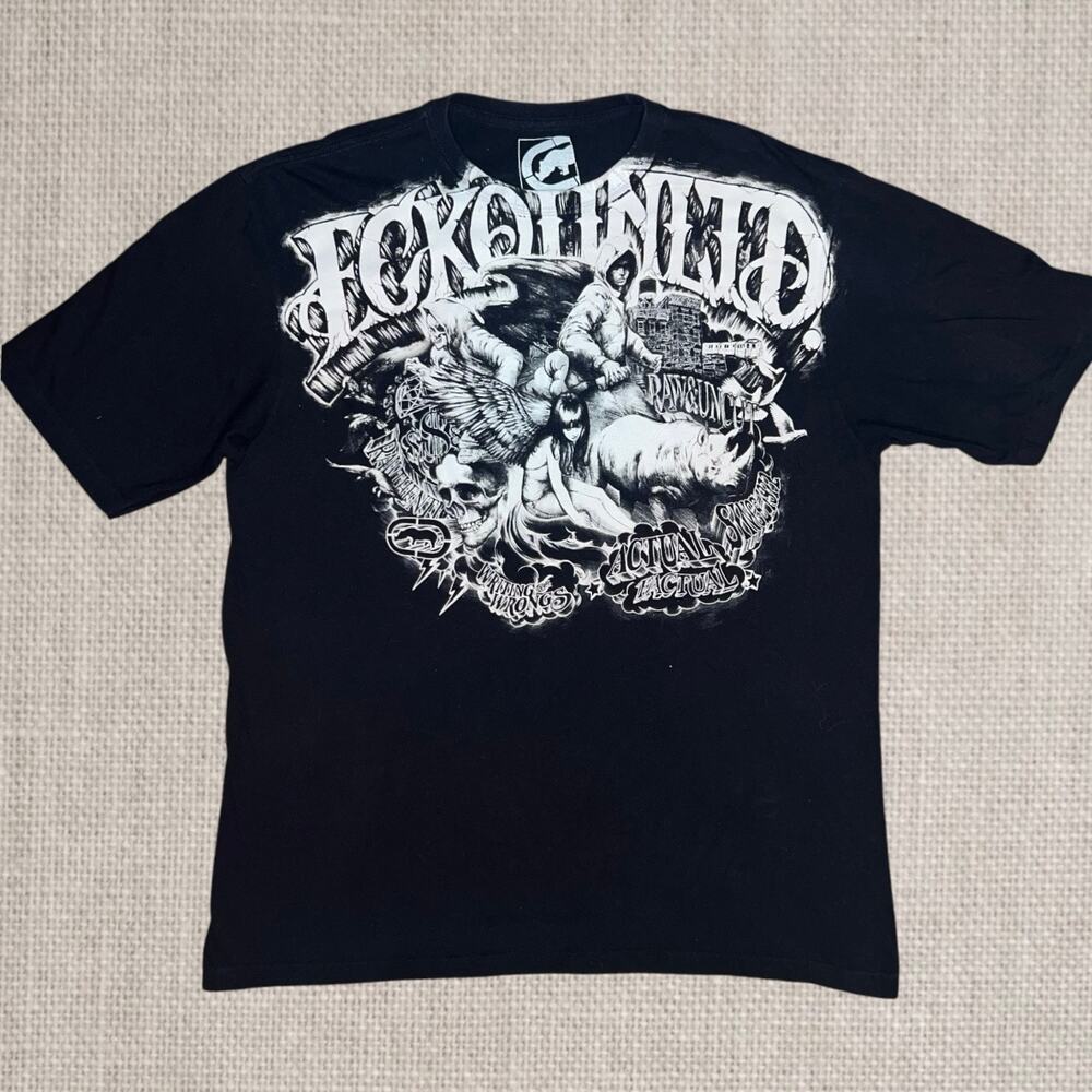 VTG ECKO UNLTD Y2K Writing All Wrongs Blk
Graphic T-Shirt XXL Goth Grunge Skull